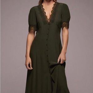 ZARA Dark Green / Olive Long Button down Lace Dress with V cut
